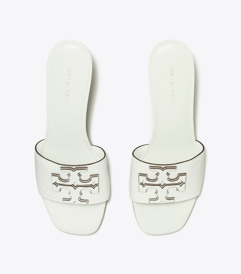 Tory Burch designer sandals Ines Heeled Mule, Wide in GARDENIA angle