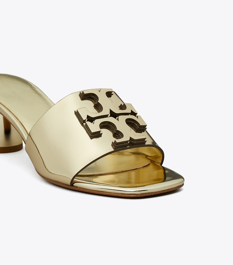 Tory Burch designer sandals Ines Heeled Mule in CRASH GOLD / GOLD angle