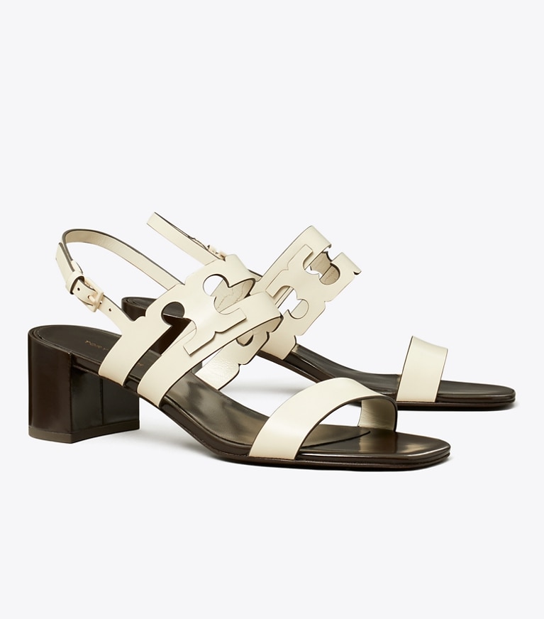 Tory Burch designer sandals Ines Heeled Sandal in LIGHT CREAM / COCOA angle