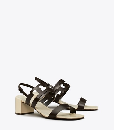 Tory Burch designer sandals Ines Heeled Sandal in COCOA / LIGHT CREAM angle