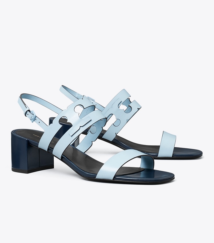Tory Burch designer sandals Ines Heeled Sandal in PALE LAPIS / PERFECT NAVY angle