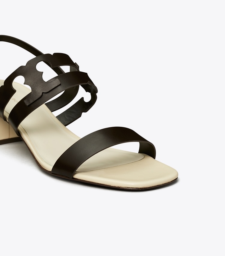 Tory Burch designer sandals Ines Heeled Sandal in COCOA / LIGHT CREAM detail
