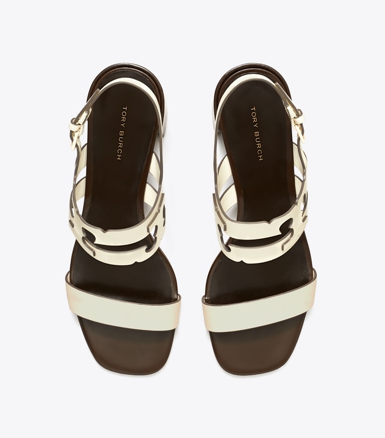 Tory Burch designer sandals Ines Heeled Sandal in LIGHT CREAM / COCOA overhead