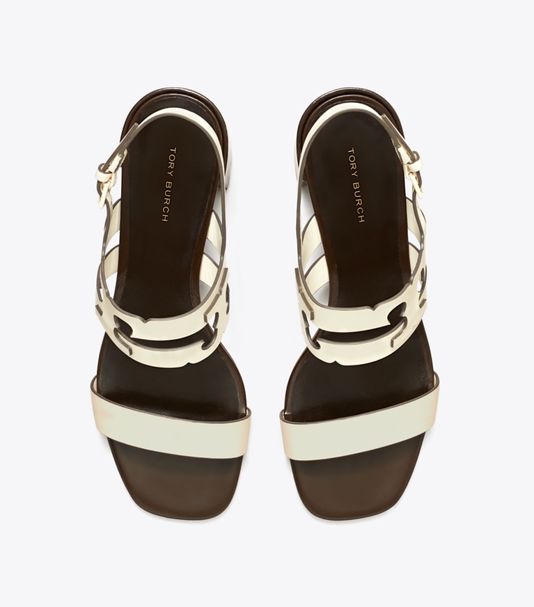 Tory Burch designer sandals Ines Heeled Sandal in LIGHT CREAM / COCOA overhead