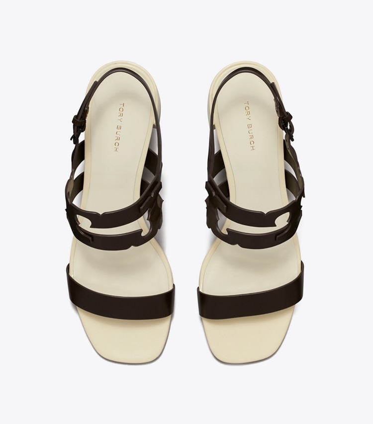 Tory Burch designer sandals Ines Heeled Sandal in COCOA / LIGHT CREAM overhead