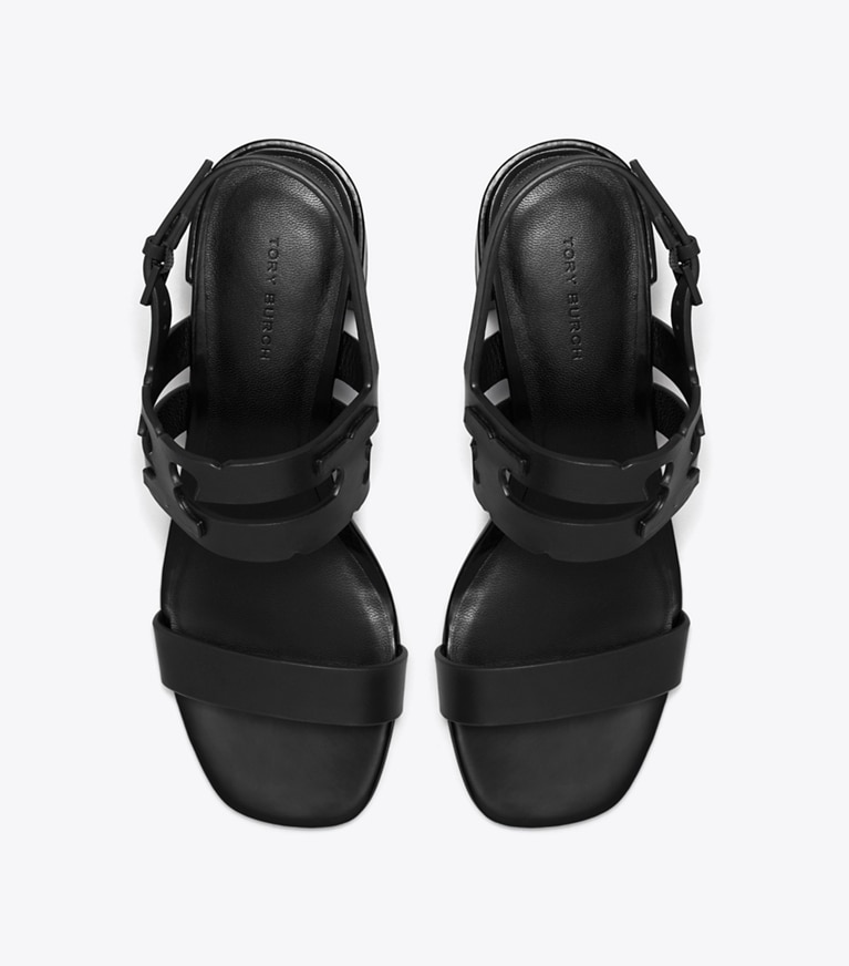 Tory Burch designer sandals Ines Heeled Sandal in PERFECT BLACK / PERFECT BLACK angle