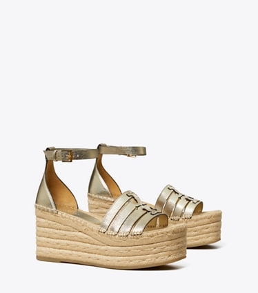 Tory Burch designer espadrilles Ines Platform Espadrille Wedge in SPARK GOLD angle