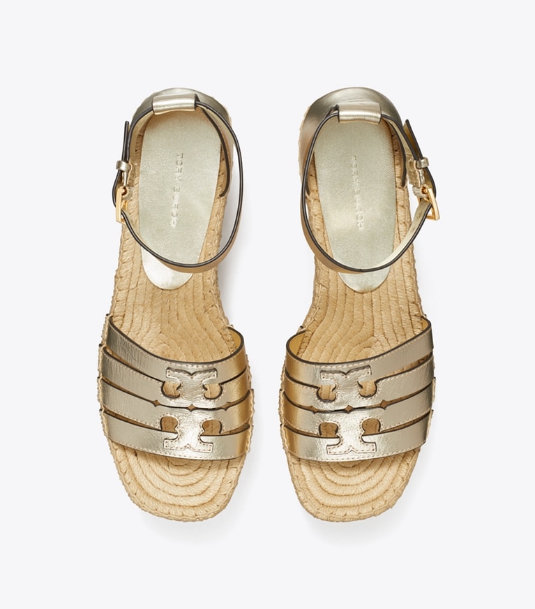 Tory Burch designer espadrilles Ines Platform Espadrille Wedge in SPARK GOLD angle