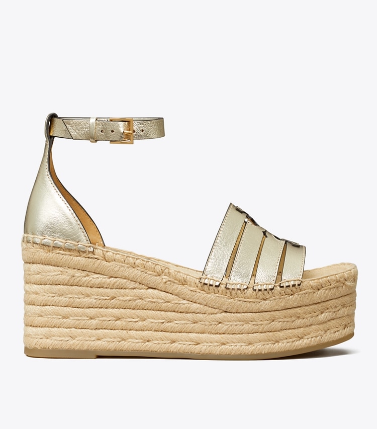 Tory Burch designer espadrilles Ines Platform Espadrille Wedge in SPARK GOLD side
