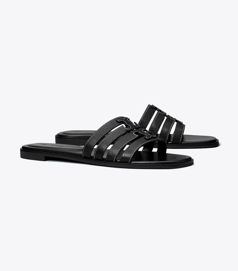 Tory Burch designer sandalen Ines Riemchen-Slide in PERFECT BLACK / PERFECT BLACK angle