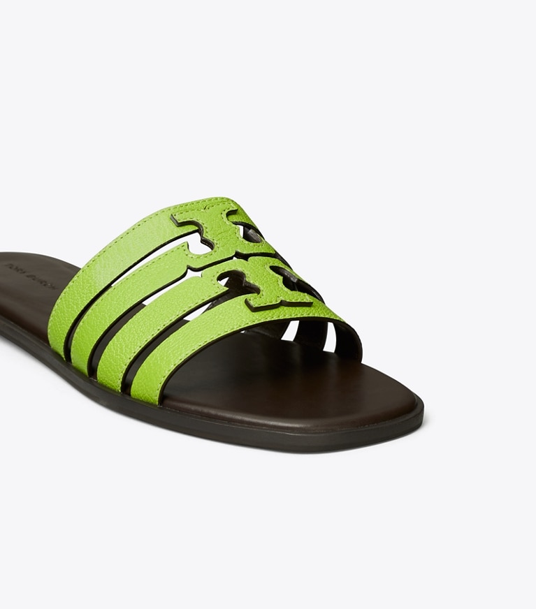 Tory Burch designer sandalen Ines Riemchen-Slide in LIGHT CHARTREUSE / COCOA angle