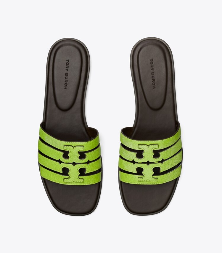 Tory Burch designer sandalen Ines Riemchen-Slide in LIGHT CHARTREUSE / COCOA von oben