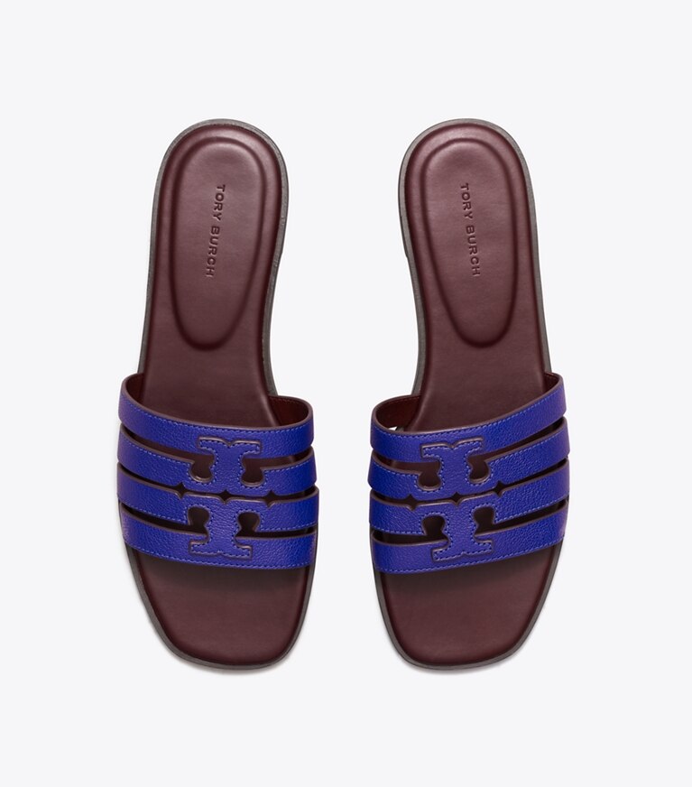 Tory Burch designer sandalen Ines Riemchen-Slide in ULTRA MARINE BLUE / PLUM angle