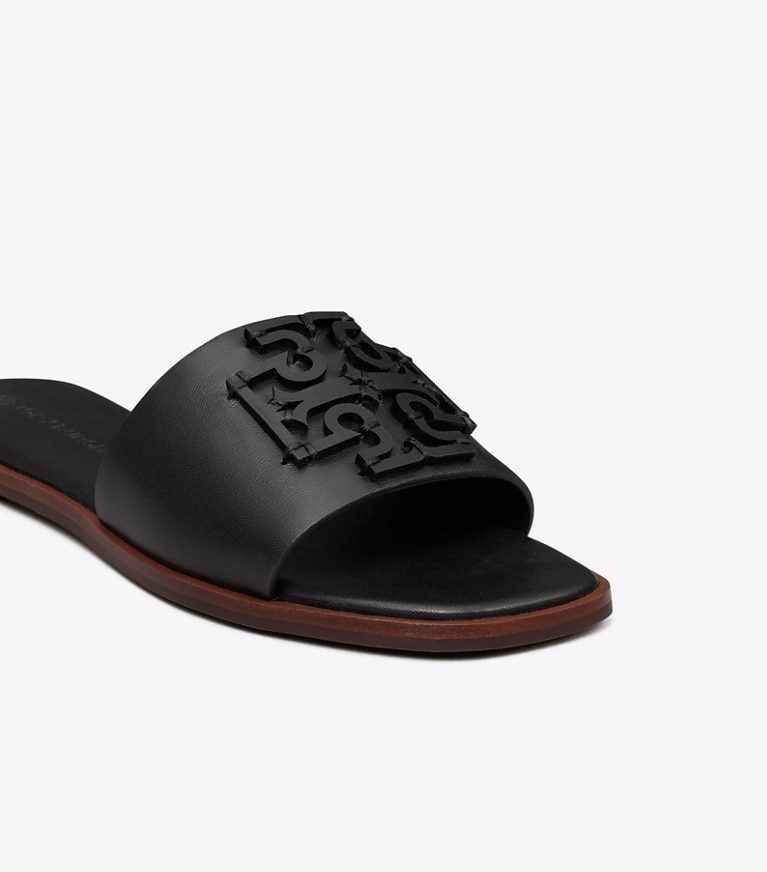 Tory Burch designer sandals Ines Single-Band Slide in PERFECT BLACK  angle