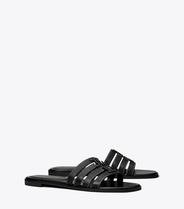 Tory Burch designer sandals Ines Slide in PERFECT BLACK / PERFECT BLACK angle