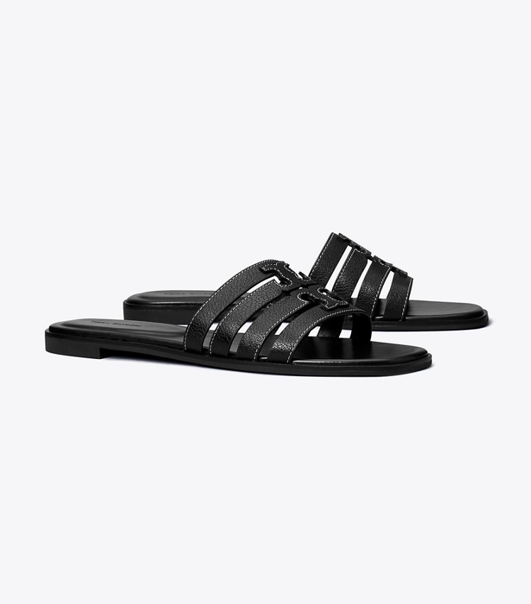 Tory Burch designer sandals Ines Slide in PERFECT BLACK / PERFECT BLACK angle