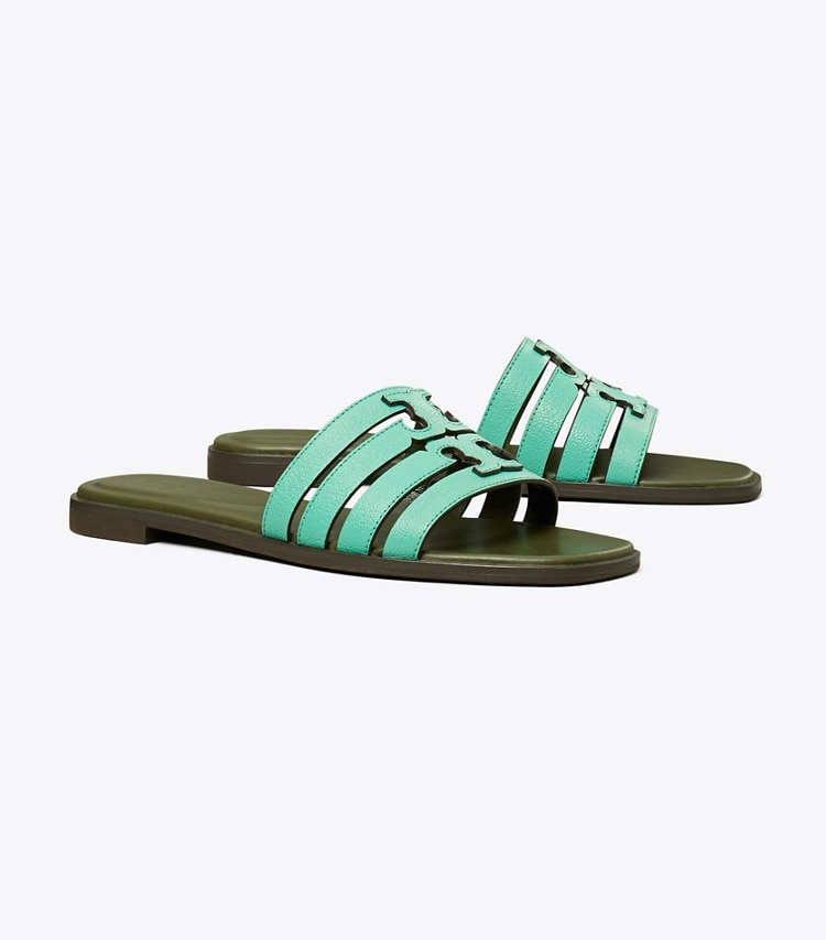 Tory Burch designer sandals Ines Slide in CELADON GREEN / LECCIO angle