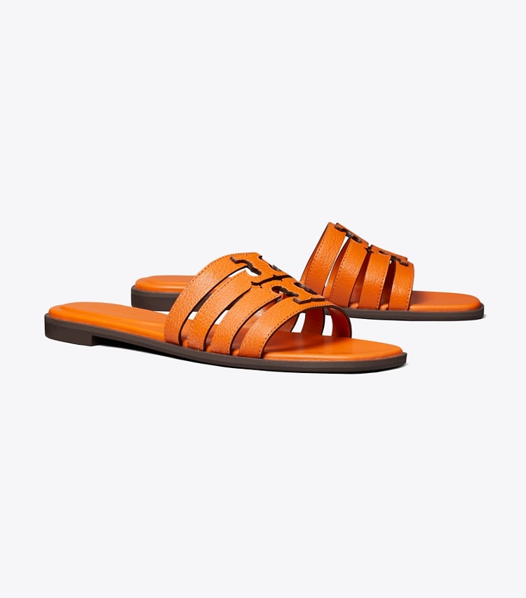 Tory Burch designer sandals Ines Slide in ORANGE CITRINE / ORANGE CITRINE angle