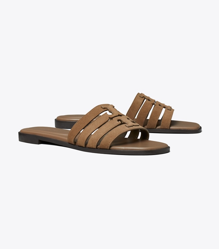 Tory Burch designer sandals Ines Slide in WILD MUSHROOM angle
