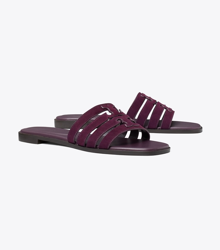 Tory Burch designer sandals Ines Slide in PLUM JAM angle