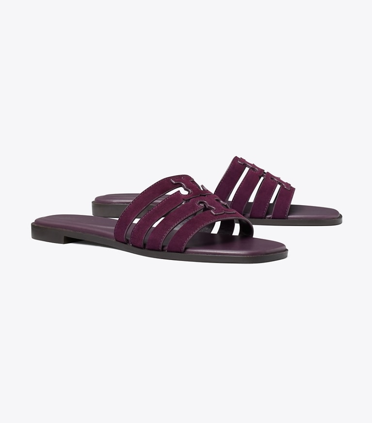 Tory Burch designer sandals Ines Slide in PLUM JAM angle