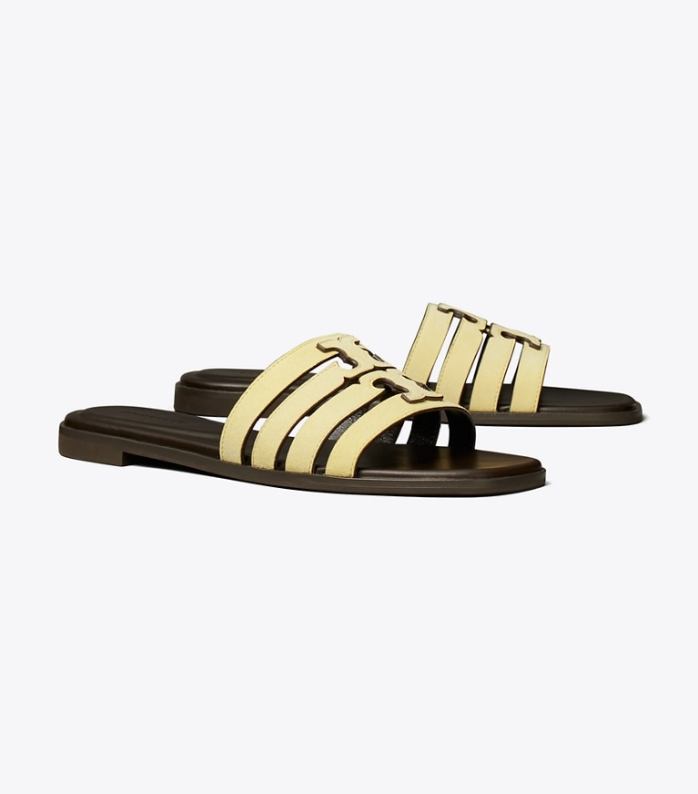 Tory Burch designer sandalen Ines Slide in MATTE SUN / COCOA angle