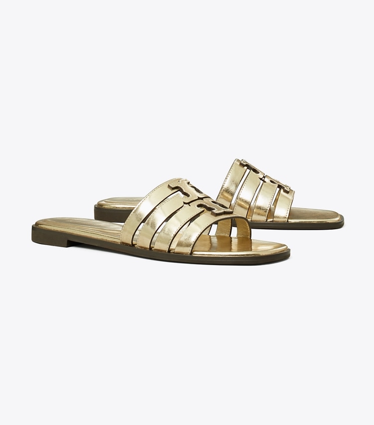 Tory Burch designer sandals Ines Slide in SPARK GOLD / SPARK GOLD angle