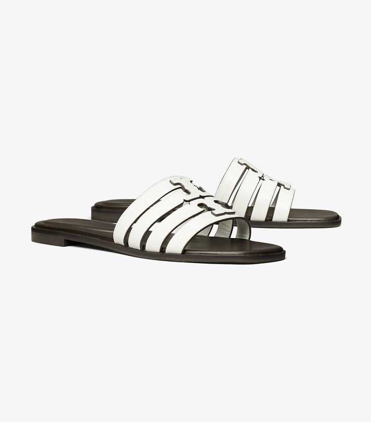 Tory Burch designer sandals Ines Slide in GARDENIA / COCOA angle