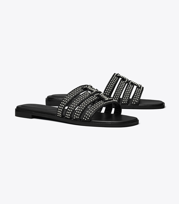 Tory Burch designer sandals Ines Slide in PERFECT BLACK angle