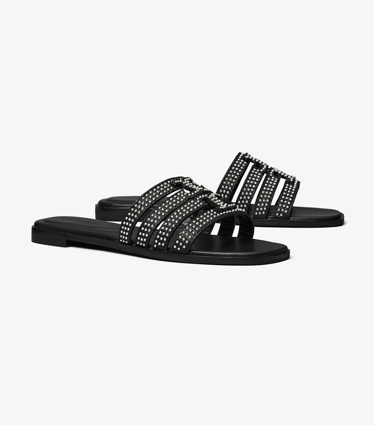 Tory Burch designer sandals Ines Slide in PERFECT BLACK angle