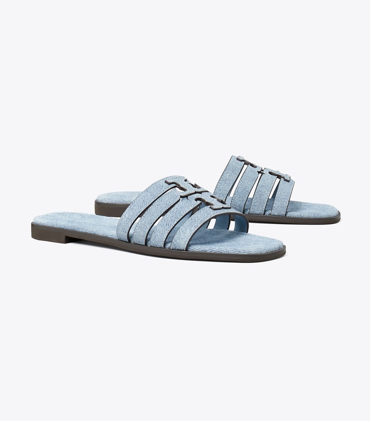 Tory Burch designer sandals Ines Slide in BLUE CLOUD / BLUE CLOUD angle
