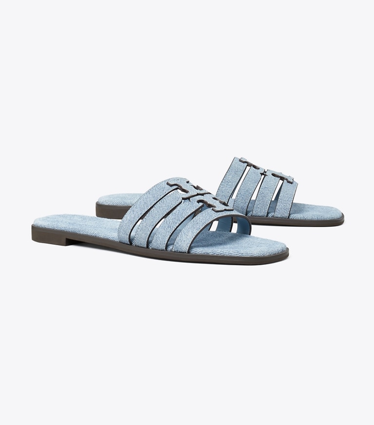 Tory Burch designer sandals Ines Slide in BLUE CLOUD / BLUE CLOUD angle