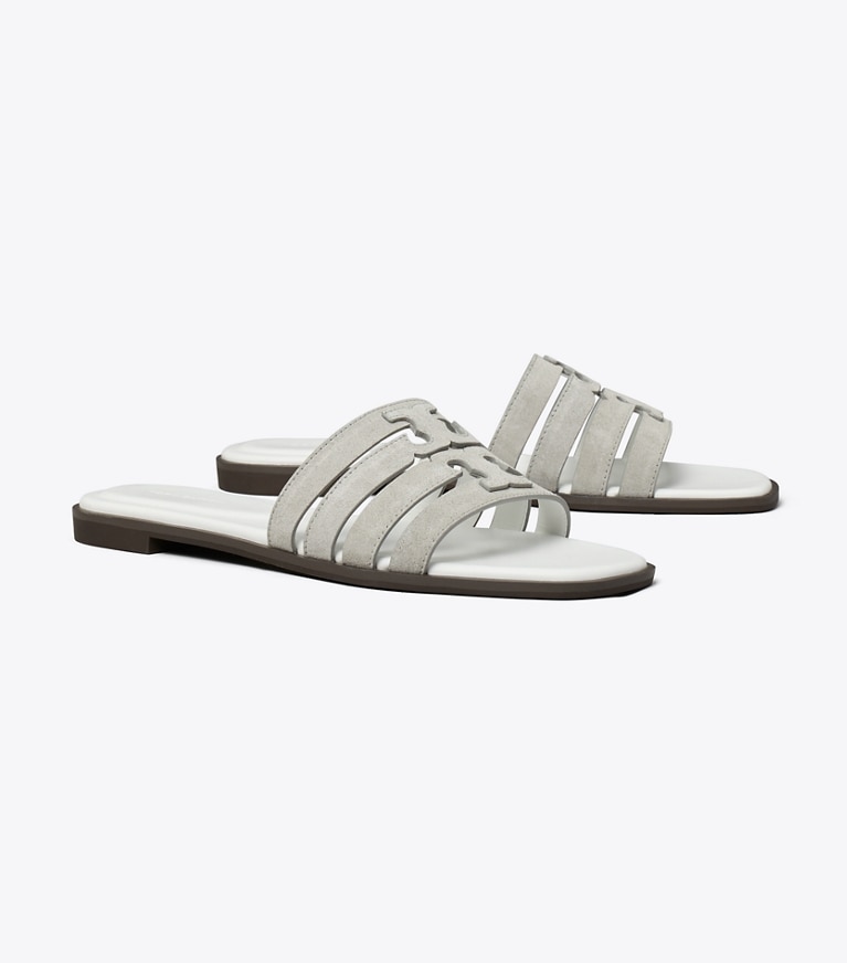 Tory Burch designer sandals Ines Slide in LOUTRE GRAY / CLOUD angle