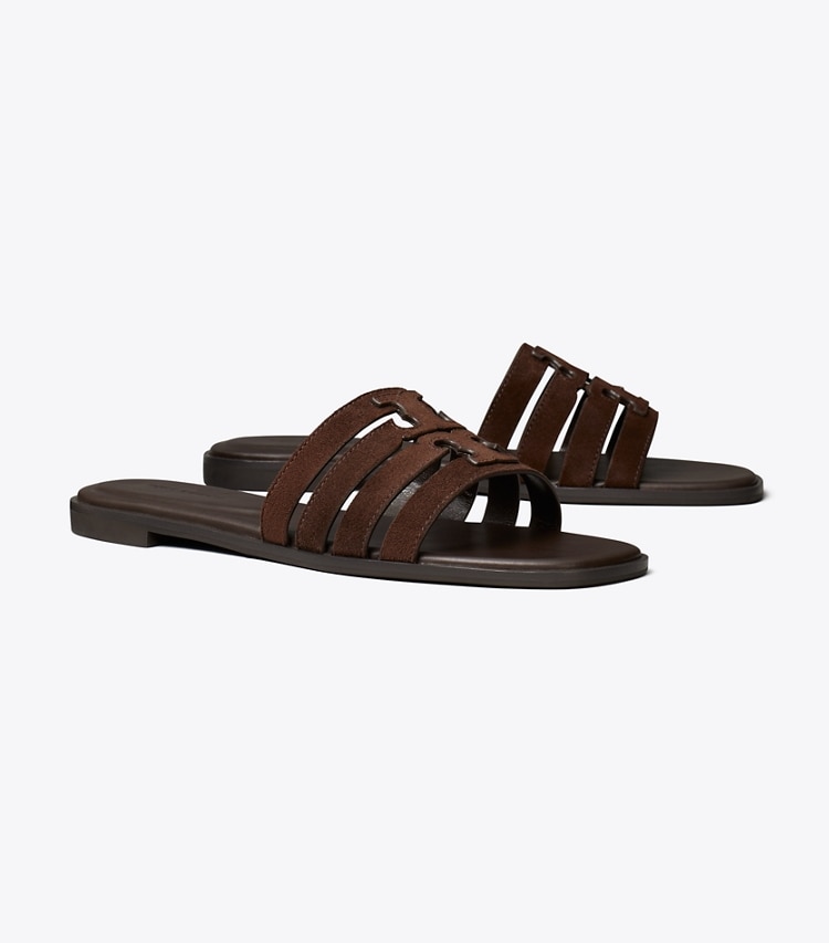 Tory Burch designer sandals Ines Slide in DARK COCOA / DARK COCOA angle