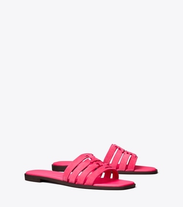 Tory Burch designer sandals Ines Slide in FUSCHIA PINK / FUSCHIA PINK angle