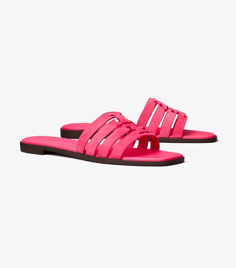 Tory Burch designer sandals Ines Slide in FUSCHIA PINK / FUSCHIA PINK angle