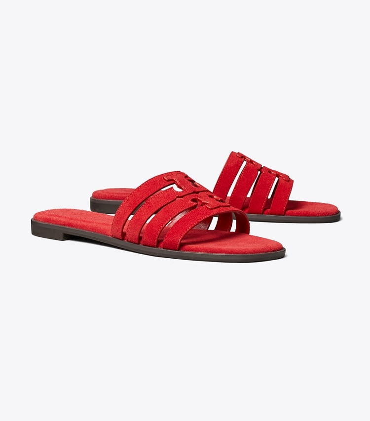 Tory Burch designer sandals Ines Slide in TOUCAN RED / TOUCAN RED angle