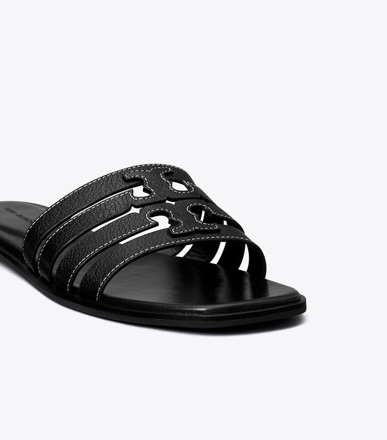 Tory Burch designer sandals Ines Slide in PERFECT BLACK / PERFECT BLACK angle