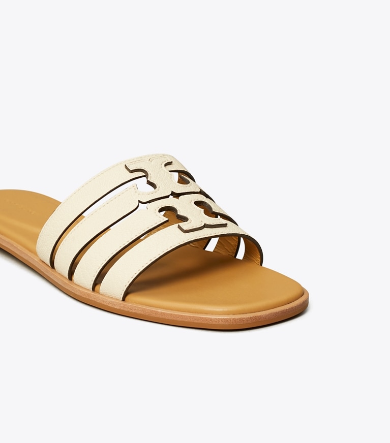 Tory Burch designer sandals Ines Slide in LIGHT CREAM / GINGER SHORTBREAD angle