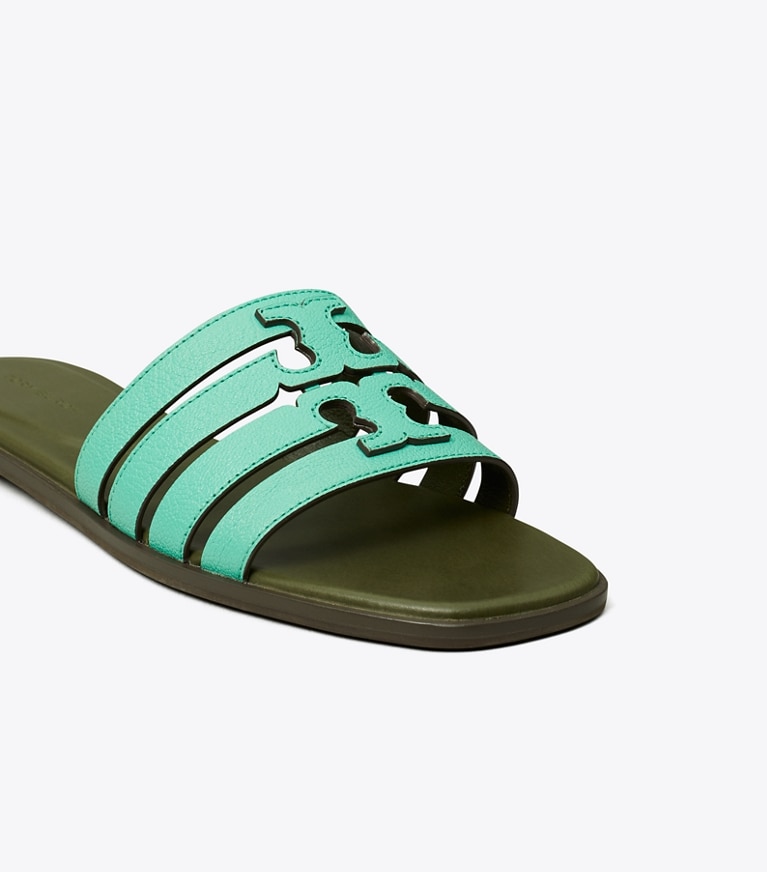Tory Burch designer sandals Ines Slide in CELADON GREEN / LECCIO angle