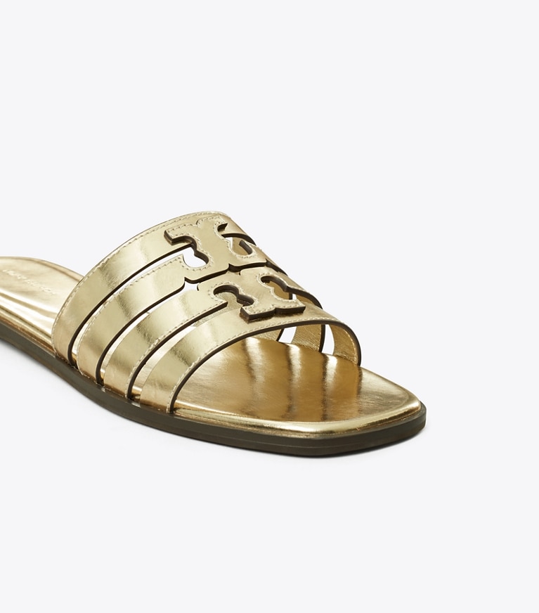 Tory Burch designer sandals Ines Slide in SPARK GOLD / SPARK GOLD angle