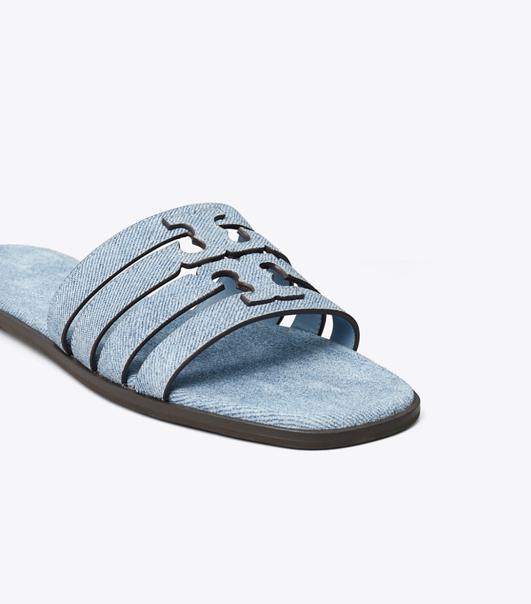 Tory Burch designer sandals Ines Slide in BLUE CLOUD / BLUE CLOUD angle