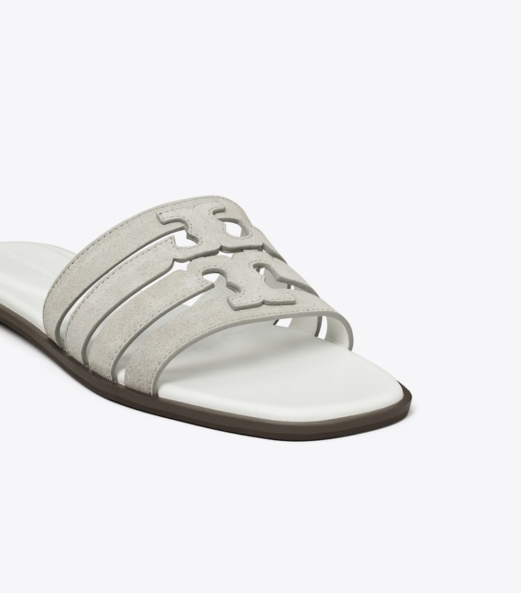 Tory Burch designer sandals Ines Slide in LOUTRE GRAY / CLOUD detail