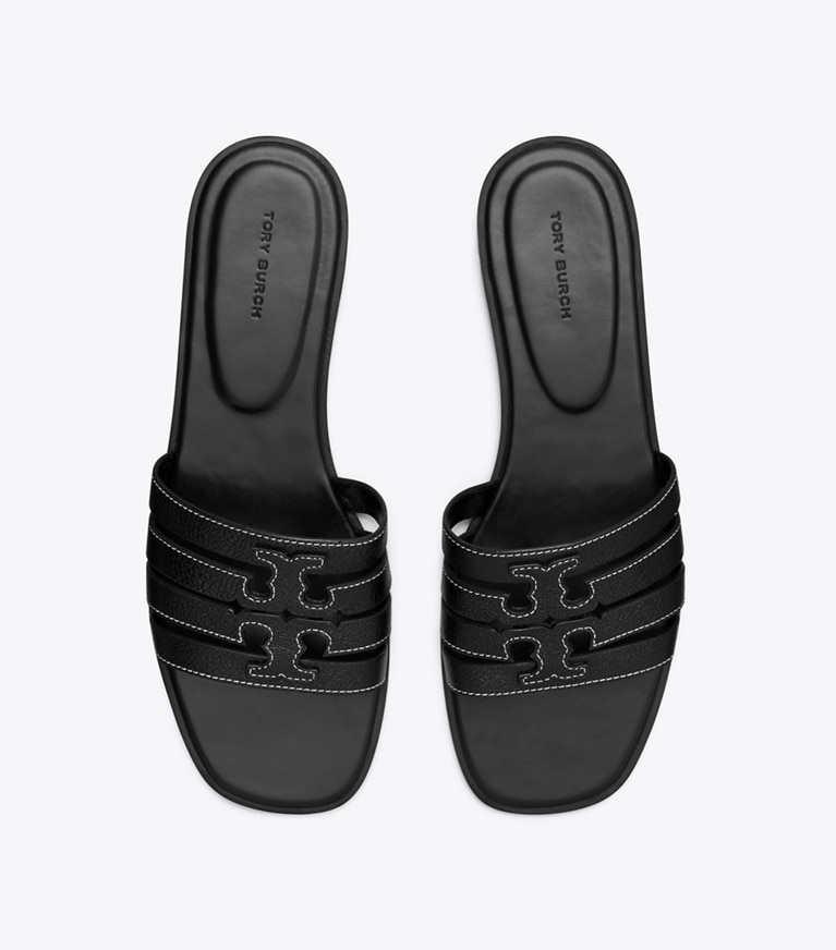 Tory Burch designer sandals Ines Slide in PERFECT BLACK / PERFECT BLACK angle
