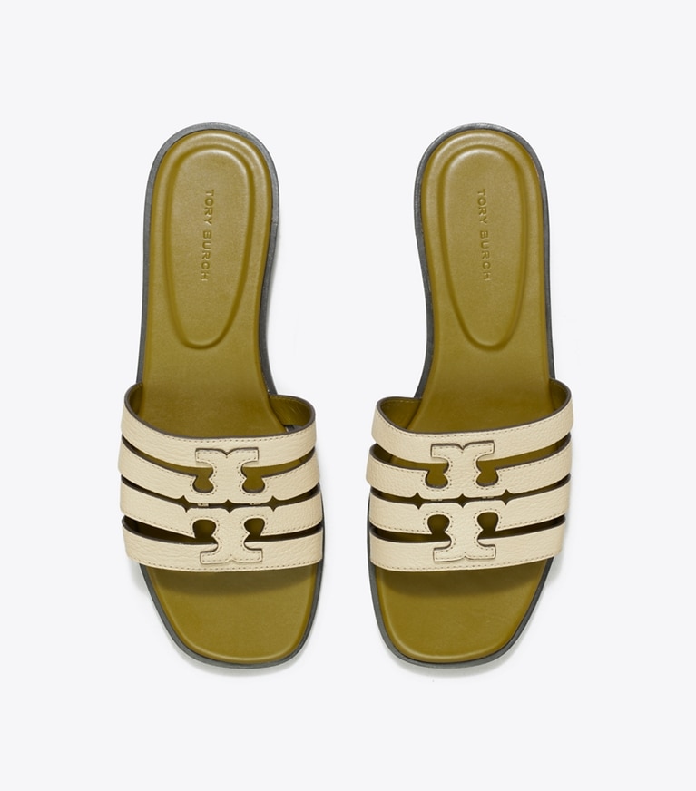 Tory Burch designer sandals Ines Slide in STONE GRAY / KHAKI OLIVE overhead