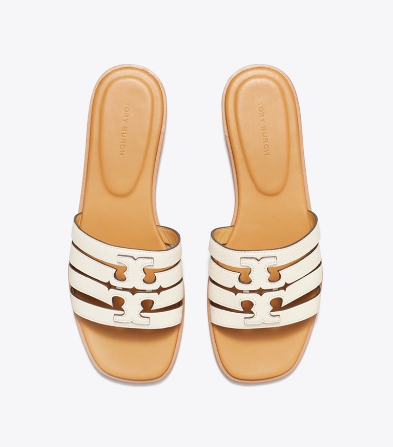 Tory Burch designer sandals Ines Slide in LIGHT CREAM / GINGER SHORTBREAD angle