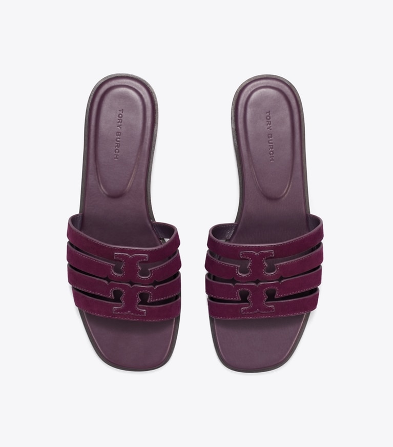 Tory Burch designer sandals Ines Slide in PLUM JAM angle