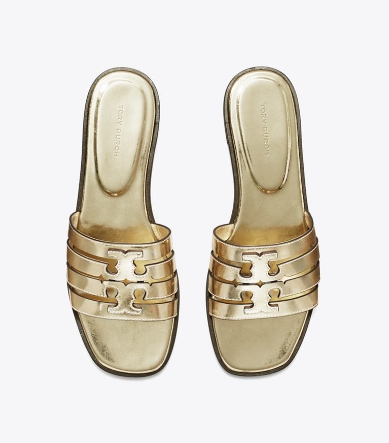 Tory Burch designer sandals Ines Slide in SPARK GOLD / SPARK GOLD angle