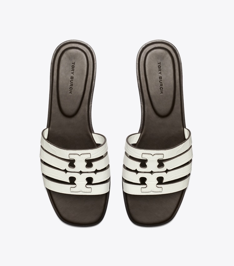 Tory Burch designer sandals Ines Slide in GARDENIA / COCOA overhead
