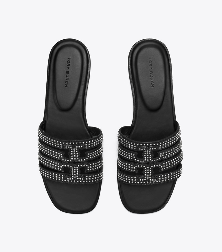 Tory Burch designer sandals Ines Slide in PERFECT BLACK angle